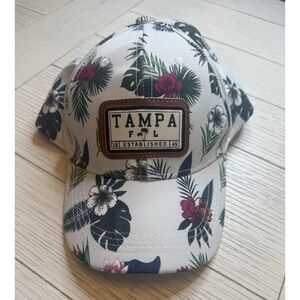 Tropical Tampa FL‎ White Baseball Cap. Unisex Made In US. Sz 7. Adjustable